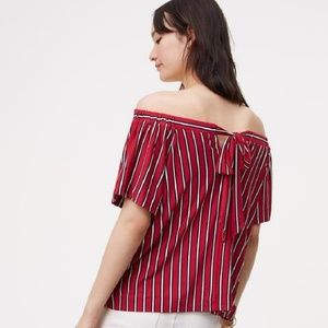 Loft Vertical Striped Off the Shoulder Top Medium